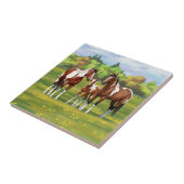 Bay Pinto Paint Quarter Pferde im Sommer Weide Fliese (Seite)