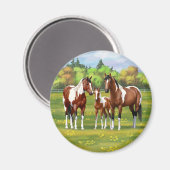 Bay Pinto Paint Quarter Pferde im Sommer Weide Magnet (Vorderseite/Rückseite)