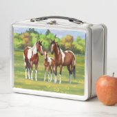 Bay Pinto Paint Quarter Pferde im Sommer Weide Metall Brotdose (Beispiel)