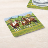 Bay Pinto Paint Quarter Pferde im Sommer Weide Rechteckiger Pappuntersetzer (angewinkelt)