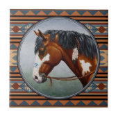 Bay Pinto War Horse Südwestdesign Fliese (Vorderseite)