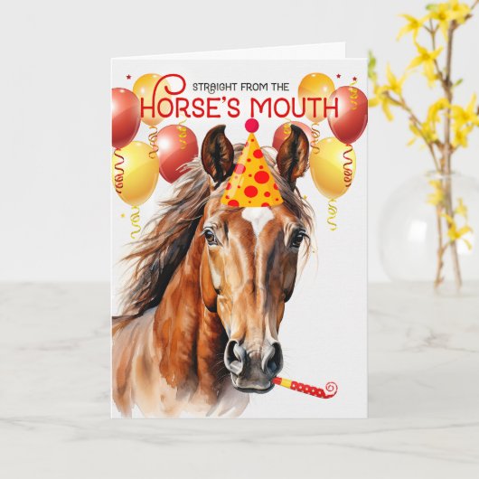 Bay Sorrel Pferde Funny Birthday Karte (Gelbe Blume)
