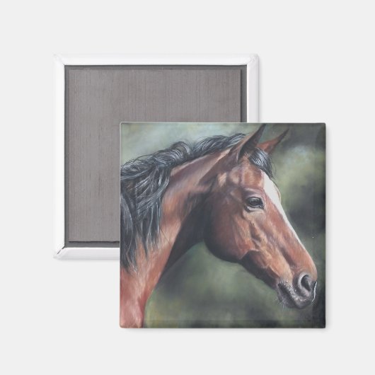 Bay Thoroughbred Mare Head Looking Magnet (Vorderseite/Rückseite)