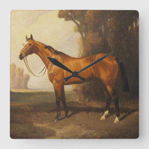 Bay Thoroughbred Vintage Painting by James Palmer Quadratische Wanduhr