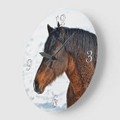 Bay Winterpferd "Jahr des Pferdes" Pferdefleisch F Große Wanduhr (Winkel)