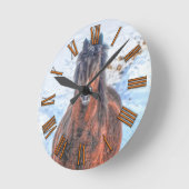Bay Winterpferd "Jahr des Pferdes" Pferdefleisch F Runde Wanduhr (Winkel)