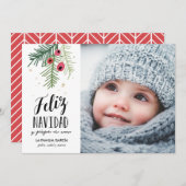 Bayas Rojas | Feliz Navidad Feiertagskarte (Vorne/Hinten)