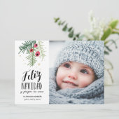 Bayas Rojas | Feliz Navidad Feiertagskarte (Stehend Vorderseite)