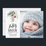 Bayas Rojas | Feliz Navidad Feiertagskarte<br><div class="desc">Diseño moderno Betrug una ilustración dibujados ein mano y tipografía</div>