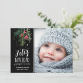 Bayas Rojas | Feliz Navidad Feiertagskarte (Stehend Vorderseite)
