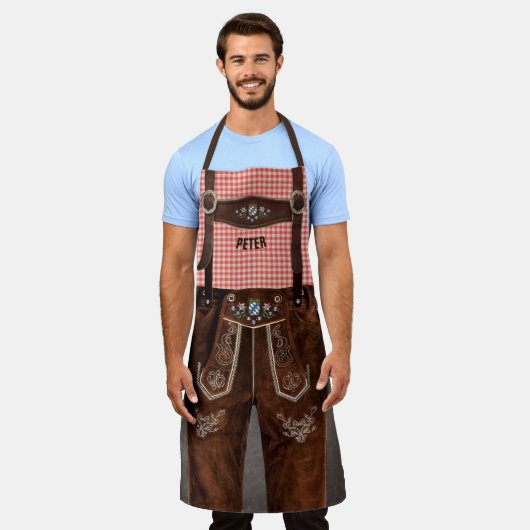 Bayerische Lederhosen mit Ihrem Namen Schürze (Getragen)