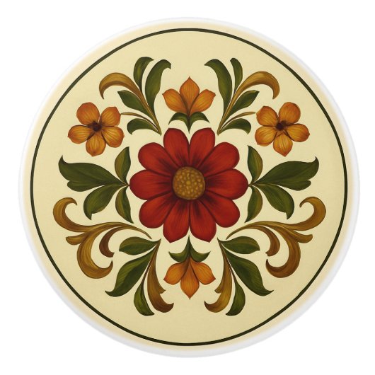 Bayerische Tole-Painting-Style-Cottage Keramikknauf (Vorderseite)