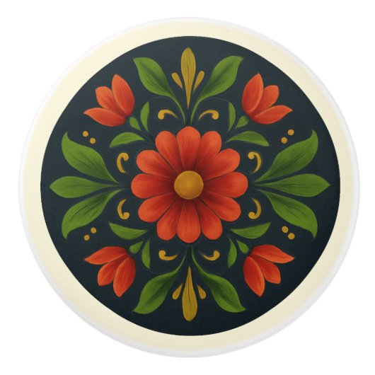 Bayerische Tole-Painting-Style-Cottage Keramikknauf (Vorderseite)