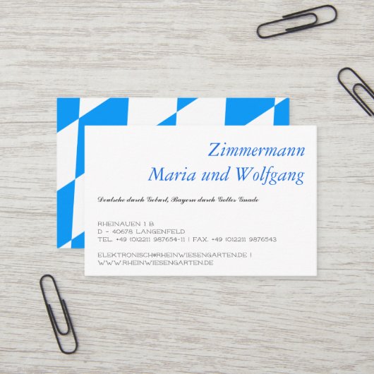 Bayerische Visitenkarte (Vorderseite/Rückseite Beispiel)