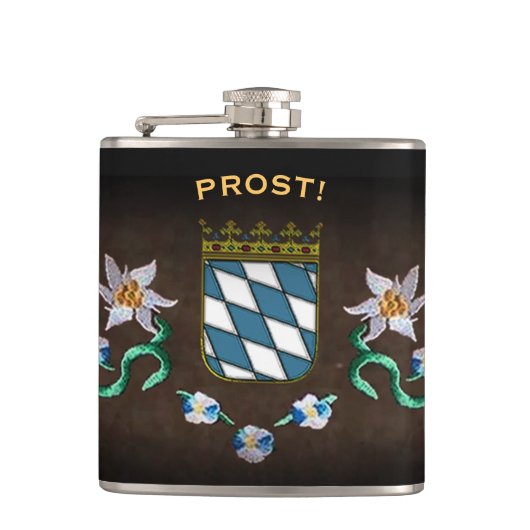 Bayerische Wappen "Prost!" Hüftkolben Flachmann (Vorderseite)
