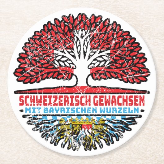Bayern Bayrisch Schweizer Baum Wurzel Runder Pappuntersetzer (Vorderseite)