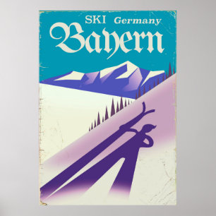 Bayern Deutschland Vintage-Skiurlaubs-Plakat Poster