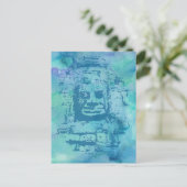 Bayon Face Blue Postkarte (Stehend Vorderseite)