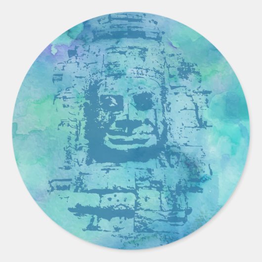 Bayon Face Blue Runder Aufkleber (Vorderseite)
