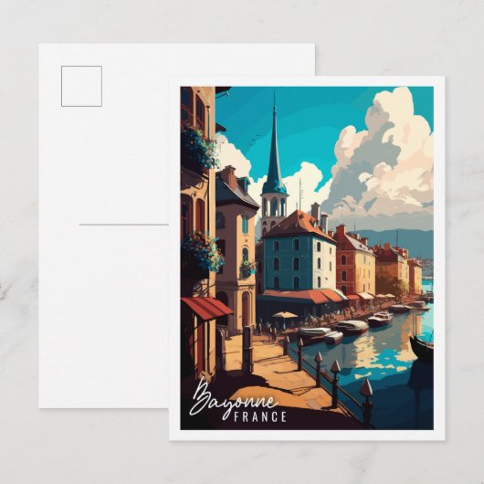 Bayonne France Vintage Illustration Postkarte (Vorne/Hinten)