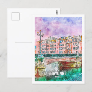Bayonne Frankreich Berühmter Reiseort Aquarell Postkarte