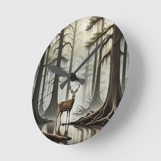 Bayou Deer Runde Wanduhr (Winkel)