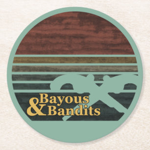 Bayous & Bandits Retro Sunset Runder Pappuntersetzer
