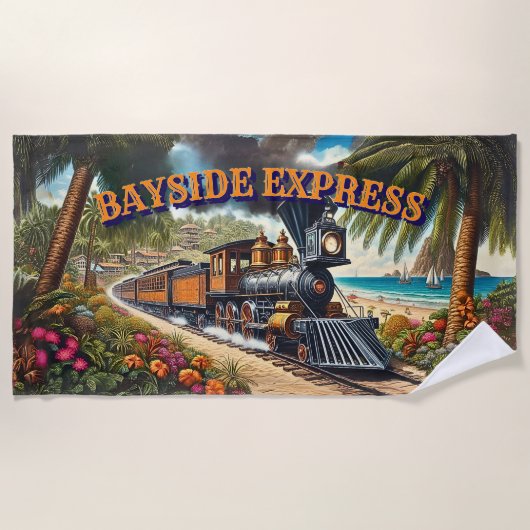 Bayside Express Dampfzug am Strand Strandtuch (Vorderseite)