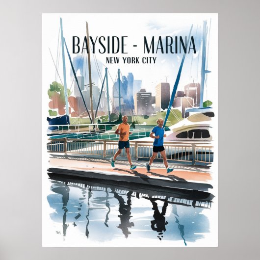 Bayside Marina Jogging Wasserfarbe Poster (Vorne)