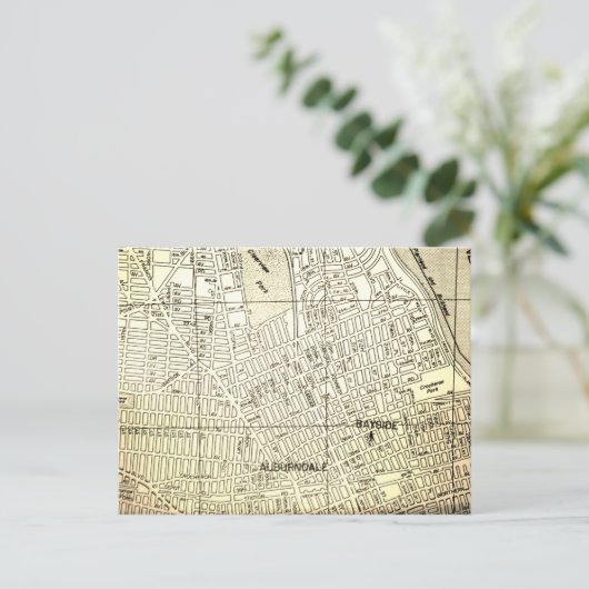 Bayside, Queens, NY Vintag Map Postkarte (Stehend Vorderseite)