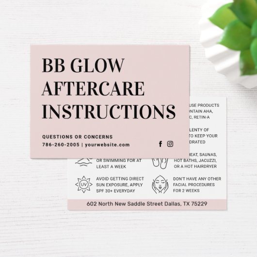 BB GLOW Facial Aftercare Instruction Card (Schreibtisch)