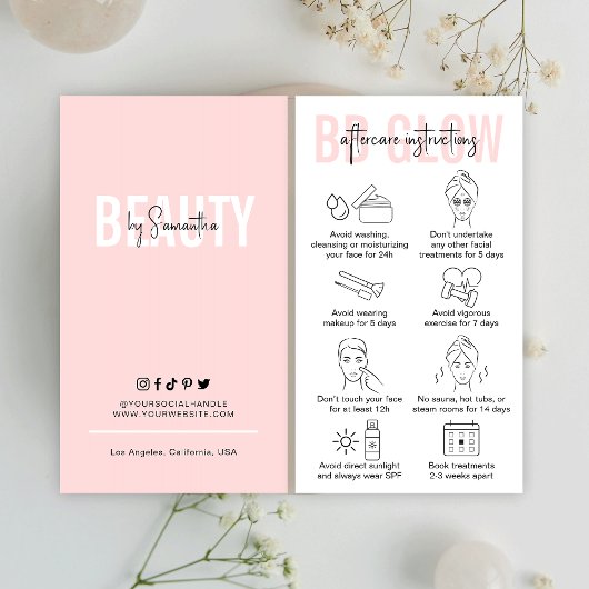 BB Glow Geacial Aftercare Instructions Pink Salon Visitenkarte