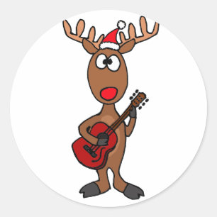 BB- Reindeer Playing Guitar Runder Aufkleber