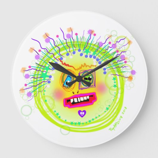 Bble Smile Meemogie Emoji Art Große Wanduhr (Vorderseite)
