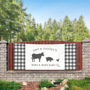 BBQ-Baby-Party Rustikale Vintage-Grau-Karo Banner