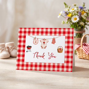 BBQ-Baby-Shower Rustikal Rot Gingham Dankeskarte