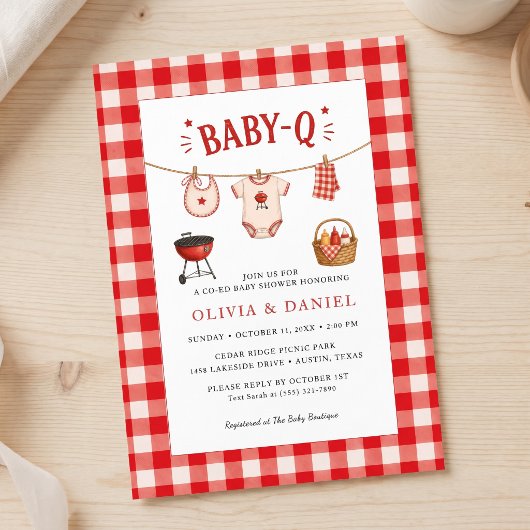 BBQ-Baby-Shower Rustikal Rot Kariert Einladung