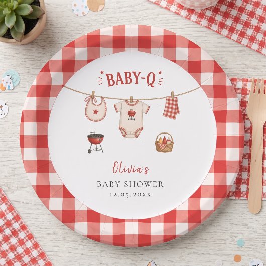 BBQ-Baby-Shower Rustikal Rot Kariert Pappteller