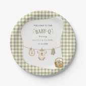 Bbq Baby Shower Sage Gingham Rustic Maßgeschneider Pappteller (Vorderseite)