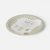 Bbq Baby Shower Sage Gingham Rustic Maßgeschneider Pappteller (Schrägansicht)