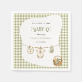 BBQ-Baby-Shower Sage Gingham Rustikal Benutzerdefi Serviette (Vorderseite)