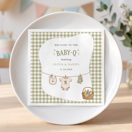 BBQ-Baby-Shower Sage Gingham Rustikal Benutzerdefi Serviette