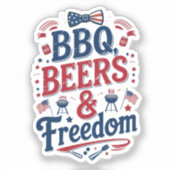BBQ, Beers & Freedom – Retro 4th of July Vibes Aufkleber (Vorderseite)