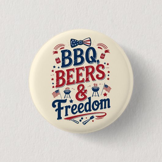 BBQ, Beers & Freedom – Retro 4th of July Vibes Button (Vorderseite)