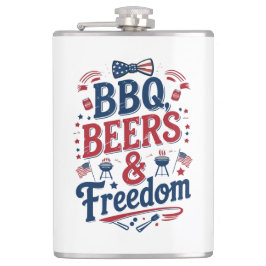 BBQ, Beers & Freedom – Retro 4th of July Vibes Flachmann