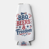 BBQ, Beers & Freedom – Retro 4th of July Vibes Flaschenkühler (Vorderseite)