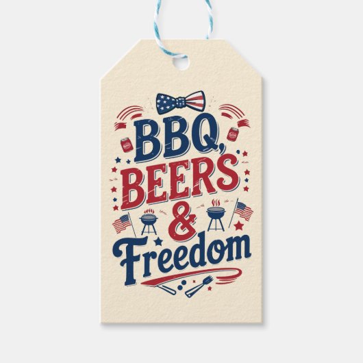 BBQ, Beers & Freedom – Retro 4th of July Vibes Geschenkanhänger (Vorderseite)