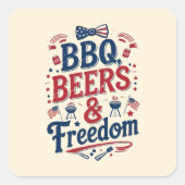 BBQ, Beers & Freedom – Retro 4th of July Vibes Quadratischer Aufkleber (Vorderseite)