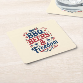 BBQ, Beers & Freedom – Retro 4th of July Vibes Rechteckiger Pappuntersetzer