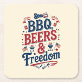 BBQ, Beers & Freedom – Retro 4th of July Vibes Rechteckiger Pappuntersetzer (Vorderseite)